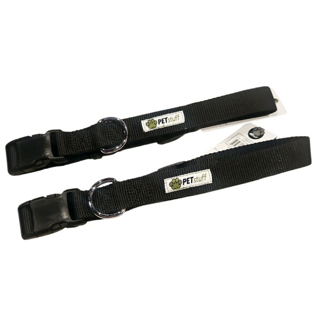 NEW! PETstuff Black Adjustable Comfy Nylon Dog Collars Pack of 2 Large.